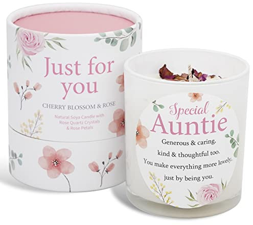 Auntie Candle - Thoughtful Auntie Gift - Rose Quartz & Rose Petals Soya Candle