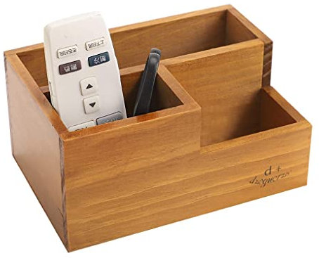 Organisateur de Bureau Boîte de Rangement en Bois Boîte de Télécommande Pot à crayonspour Télécommandes Fournitures du Bureau Pinceaux de Maquillage 19.5 x 14.5 x 9.5 cm