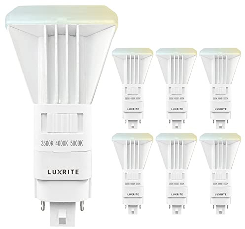 LUXRITE Vertical PL LED CFL Replacement, 11W, Ballast Bypass, Fits G24D G24Q GX24Q, 3 Color Selectable 3500K | 4000K | 5000K, 1450 Lumens, Replace 26W/32W/42W CFL 2 Pin and 4 Pin Base Bulb (6 Pack)