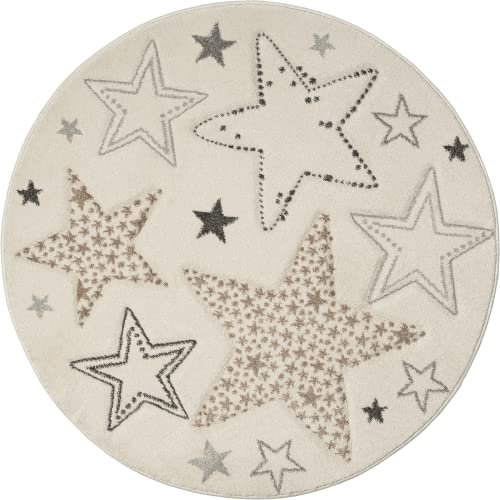the carpet Monde Kids weicher Sternenteppich, Sternenhimmel, Kinderteppich, Hoch-Tief Effekt, Pflegeleicht, Farbecht, Lebendige Farben, Sterne, 120 cm Rund