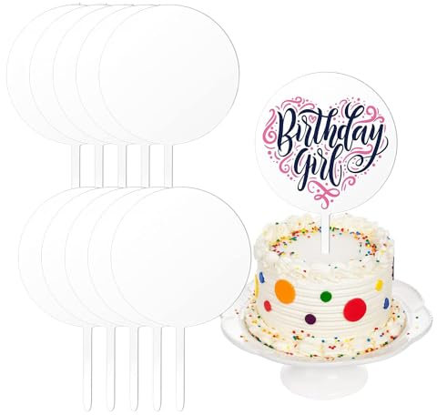 TSKDKIT 10 Stück Acryl Kuchen Topper, Cake Topper Plotter Rohlinge DIY Tortentopper Kuchendeko Transparente Acryl Kuchen Topper Tortendeko Geburtstag für Hochzeit Birthday Kuchendeko Personalisiert