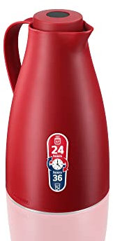 Leifheit Harmonic 1L Thermoskanne, 100% dicht, Isolierkanne für bis zu 24h heißen Kaffee, Öffnen Schließen und Gießen mit einer Hand, Kaffeekanne BPA frei, moderne Teekanne, rot