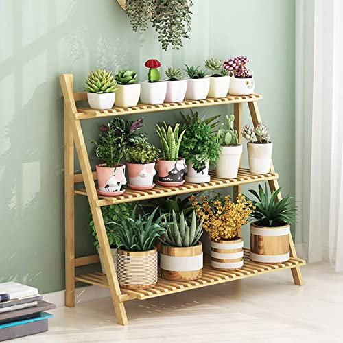 LIGUOYI Support De Plantes À 3 Étages Etagère Plantes en Bambou Pliant Porte Pots De Fleurs Int Rieur Étagère De Rangement Idéal pour Maison Balcon Terrasse Jardin Bureau Café