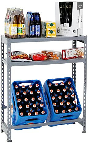 PROREGAL Getränkekistenregal Camel mit Ablagefläche | Grau | 2 Kisten | HxBxT 100x80x30cm | Kistenregal Getränkeregal Wasserkistenregal Bierkistenregal