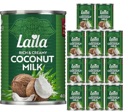 Laila Rich & Creamy Coconut Milk 400ml (Case of 12), Gluten Free Plant Based Milk, Lactose Free Thick Cream, Unsweetened Coconut Milk Tinned, Dairy Free Milky Liquid