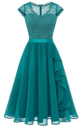 Wedtrend Abendkleider Elegant für Hochzeit Knielang Cocktailkleid Damen Elegant Kleid Spitze Casual Kleider Damen WT0212 PeacockGreen 2XL