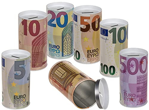 Metall Spardose €-Noten Gelddose Sparbüchse Sparschwein Taschengeld Urlaubsgeld Geschenkidee Abnehmbarer Deckel 6er Set