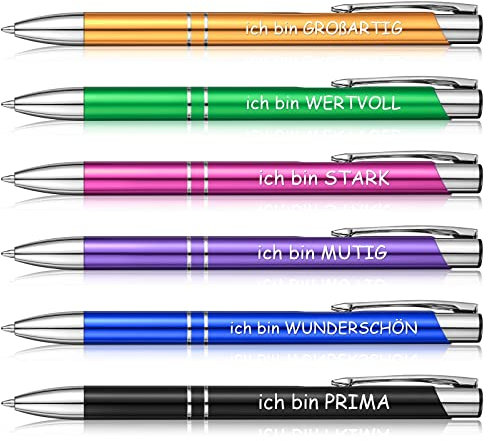 6 Stück Inspirierende Kugelschreiber Motivierende Druckkugelschreiber mit Inspirierenden Zitaten Einziehbare Metall Kugelschreiber Stifte Geschenke für Kollegen Frauen Männer, Mehrfarbig