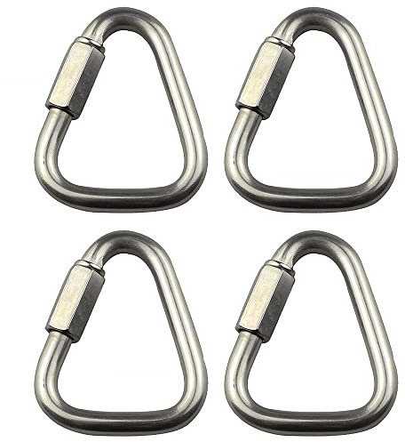 Moschettone con fibbia, 4 pezzi da 3,5 mm in acciaio inox triangolare, moschettone a triangolo argentato, resistente, catena per zaino, portachiavi, gancio a vite