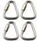 Karabinerschnalle, 4 Stück 3,5 mm Edelstahl-Dreieck-Schnalle, silberfarben, dreieckig, Karabinerverschluss, robuste Seilkette, Rucksack, Schlüsselanhänger, Clip, Haken, Schraube, Torschnalle