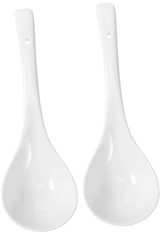 Anneome 1set Ceramic Serving Spoons Extra Large Deep Porcelain Spoons for Soup and Rice Heavy Duty Cooking Utensils for Home Hotel and Restaurant Use Elegant White Finish