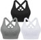 Leversic Sport BH Damen Push up, Sports Bra Ohne Bügel Sport BH Rückenfrei, mit Breiten Trägern für Besseren Halt und Unterstützung, 3PCS-Schwarz+Weiß+Grau, L