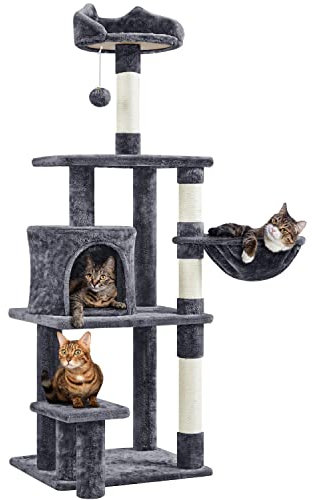 Yaheetech 145cm Cat Tree for Large Cats, Multi-Level Tower with Scratching Posts, Plush Perch, Extended Platform & Condo, Stable Climbing Furniture for Indoor Kitten