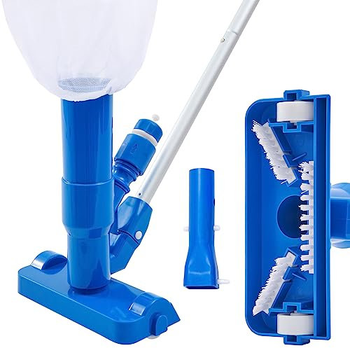 VEVOR Aspirapolvere Pulizia per Piscina con 3 Spazzole Aste a 6 Sezioni Lunghezza 142,5cm ABS PP per Piscina Fuori Terra SPA Vasca Idromassaggio, Pulitore per Piscina Domestica in Lega di Alluminio