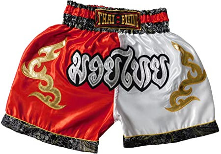 Rot Weiss Sportliche Junior Short für Muay Thai Boxen - Ideale Kickboxen Hose für Jungen und Mädchen (Kinder)- Perfekt für Gym, Sport und Fitness (as3, Age, 10_Years, 12_Years, Regular)