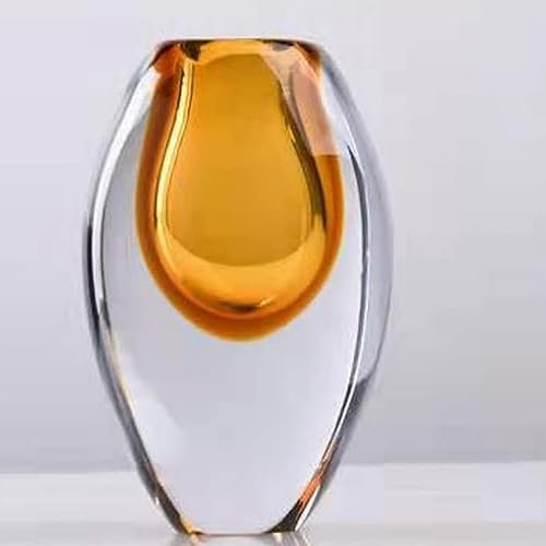 Scizorito Kristallvase, Moderne Dekorative Vase, Minimalistische Blumenvase, Heller Luxus-Stil für Home Decor, Mittelstück, Büro, Pampas Gras, Getrocknete Blumen, Blumen und Knospen (dünner Bernstein)