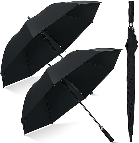 Weewooday 2 Paraguas de Golf de Apertura Automática 120 cm Paraguas Deportivo Extra Grande Sombrilla Resistente al Viento con Protección UV Paraguas de Palo Impermeables para Lluvia (Negro)