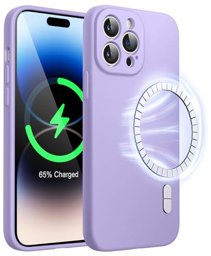 JETech Magnetisch Silikon Hülle für iPhone 14 Pro 6,1 Zoll, Kompatibel mit MagSafe, Handyhülle mit Voll Kamera Schutz (Helles Lila)