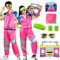 Amycute 80er Jahre Outfit Herren Damen, 80er Trainingsanzug, Jogginganzug 80er Jahre, 80er Jahre Trainingsanzug Jacke Hose Anzug 80er Accessoire, für Faschingskostüm Karneval