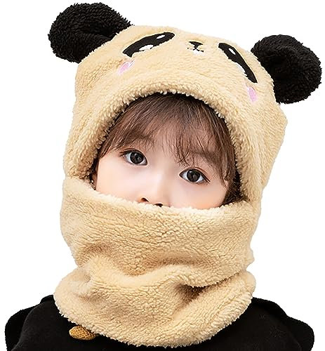 MK MATT KEELY Kinder Winter Mütze Junge Mädchen 2 in 1 Warme Cartoon Panda Schal Ohrenklappe Ski Mütze Set,Beige,1-4 Jahre