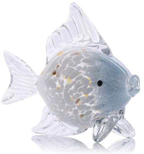 Große, mundgeblasene Glasfisch-Figuren, tropische Glasfisch-Dekoration, Meeresglas-Kunst, blau-weiße Fischstatue, Skulptur, moderne Heimdekoration, Akzent – für Krimskrams, Regale, Couchtische,