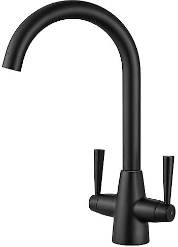 Peppermint Black Kitchen Taps Mixer Dual Lever Matt Black Kitchen Mixer Tap 1 Hole Monobloc Sink Mixers Taps 360° Swivel Spout Stainless Steel Faucets