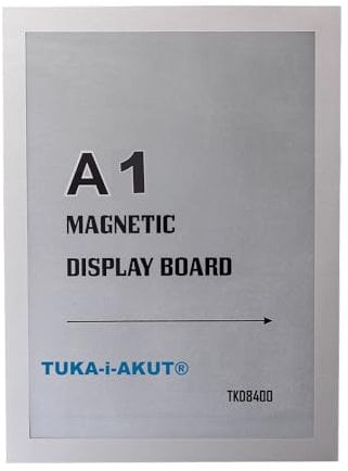 TUKA-i-AKUT 1st. A1 Info-Rahmen Selbstklebend mit Magnetverschluss, Einstecktasche Infotasche Blatthalter, Schnelles Wechseln von Aushängen, Aufklappbarer Magnetrahmen Farbe Silber, TKD8400-A1-1x