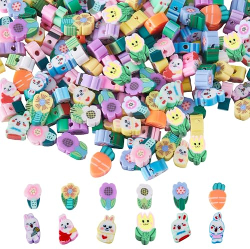 SUNNYCLUE 1 Box 240 Stück Osterperlen Osterhasen Perlen Karottenperlen Polymer Ton Perlen Frühlings Osterperlen Cartoon Tier Perlen Lose Distanzperlen Für Die Schmuckherstellung DIY Armbänder Halskett
