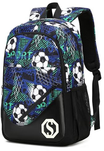 BTOOP Rucksack für Kinder, Jungen, Mädchen, Elementar-Büchertasche, 43,2 cm, Mittelschultasche, Grundschulrucksack für Teenager, Reisen, geeignet für Kinder ab 6 Jahren, Graffiti-Fußball, Schwarz,