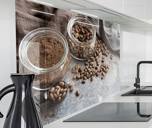 timalo Herd Spritzschutz Wand Spüle, Küche Küchenrückwand Glasoptik | Acryl Glas 2mm | Glasrückwand Acrylglas Küchenpaneele Rückwandschutz Platte | 120x80cm Kaffee Kaffeebohnen