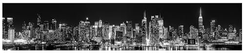 wandmotiv24 Fototapete panorama New York bei Nacht, Schwarz-Weiß, selbstklebendes Vlies 150g - Mittel (250x50cm) M0005