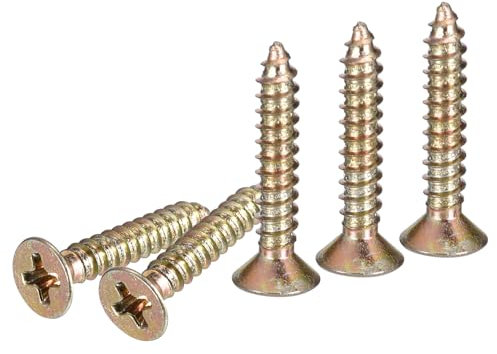 DTGN 100Pcs #6x3/4 Flat Head Wood Screws, Brass Phillips Self Tapping Screws - Good for Woodworking, Furniture - Gold