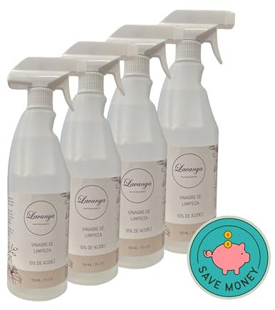 Lavanya - Vinagre blanco de limpieza. Limpiador 100% natural (Pack de 4 botellas, 3000, mililitro)