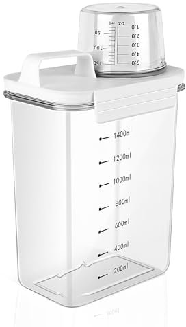 Distributeur Lessive Liquide, 1800ML Doseur Lessive Liquide, BDistributeur de Lessive avec Tasse à Mesurer, Multi-Usage, Étanches à L'humidité, doseur de poudre à laver