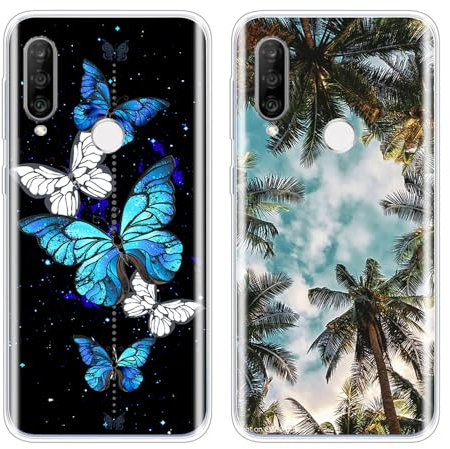 SEHEYA 2 Stück Hüllen für Huawei P30 Lite Hülle Silikon Süß Druck Weiche TPU Klare Handyhülle mit Motiv Ultra Dünne Kamera Schutz Case Schutzhülle Cover, Schmetterling Sommer