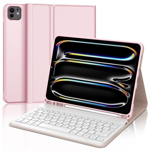 JADEMALL Custodia Tastiera per iPad Pro 11 (M4) 2024, Italiano QWERTY Tastiera Bluetooth Rimovibile con Supporto Pencil per iPad Pro 11 M4 2024 A2836/ A2837/ A3006, Rosa