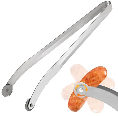 YAOZUP Pinzas giratorias para barbacoa, 38cm pinzas con rueda giratoria, pinzas para perritos calientes utensilios de cocina, pinzas para salchichas pinzas para parrilla de acero inoxidable