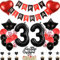 Anlgdi Deko 33. Geburtstag Frau, Tortendeko Geburtstag 33 Jahre Frauen, Rot Schwarz Geburtstagsdeko 33 Jahr Frau, Ballon 33 Geburtstag Mann, Folienballon 33 Geburtstag Männer Frauen Dekoration