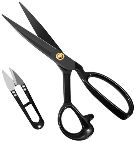 Ciseaux à Couture, Ciseaux à Tissu Professionnel avec Coupe-fil pour Couper Tissu, Vêtements, Cuir, Jean, Retouche, Couture et Confection (9 Inches, Noir)