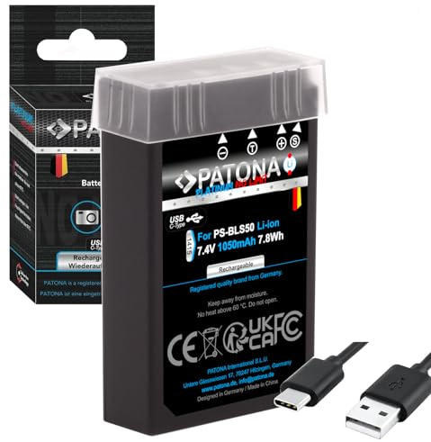 PATONA BLS-5 BLS-50 Akku USB-C (1050 mAh / 7.8 Wh) Kompatibel mit Olympus OM-System