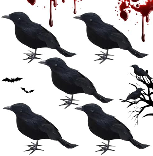 Schwarze Krähe Dekoration, Halloween Krähe Dekorationen, Halloween Krähen Requisite, Krähen Requisite Horror, Realistische Raben Vögel Dekorationen, für Eine Halloween Deko Garten Horror-Party