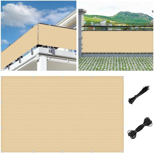 Malla Ocultacion Valla De 105 x 585 cm con Instalación Simple Varias Tamaños, Resistente Al Desgarro con Cuerdas Toldos Laterales para Balcon, para Jardín, Amarillo Arena