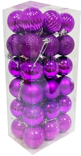 36PCS 4CM Christmas Baubles Christmas Balls Tree Decorations Small Shatterproof Hanging Ornaments for Home Xmas Party, Purple