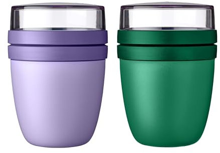 Mepal | Lunchpot Ellipse Mixed | Vivid Lilac + Vivid Green | Müslibecher to go | Unterteilung für Joghurt & Müsli | 500 ml + 200 ml | Geeignet für Gefrierschrank, Mikrowelle & Spülmaschine
