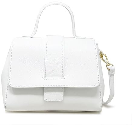 Chicca Borse Borsa Bauletto da donna in pelle, borsa a mano con tracolla (Bianco)