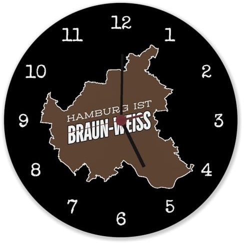 St. Pauli Wanduhr aus Alu mit Spruch Hamburg ist braun-Weiss Perfekte braun-Weiss Deko für jeden Fußball-Fan Kiez-Feeling direkt von der Reeperbahn ideal für Fussballfans