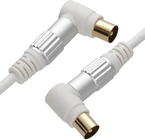 kenable Pro Metal RF Right Angle to Right Angle TV Aerial Freeview Cable Gold Plated White 1m