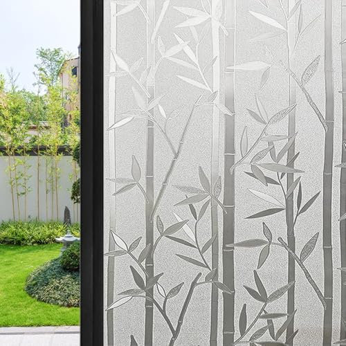 Selbstklebend Sonnenschutzfolie 100 x 300 cm Uv-Schutz Folie Sichtschutz Hitze Milchglasfolie Selbstklebend Ohne Kleber Glasdekorfolie für Büro Und Haus, Bambus