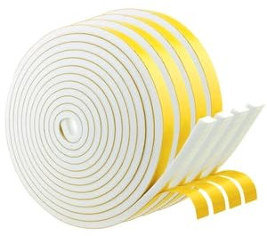 Lot de 4 rouleaux de ruban d'étanchéité autocollant en caoutchouc mousse - Blanc - 6 mm (l) x 3 mm (D) - Pour fenêtres, portes, isolation acoustique - 5 m de long