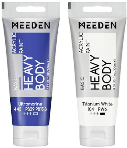 MEEDEN Peinture Acrylique Bleu Outremer: 100 ml Tube Peinture Acrylique Epaisse avec Couleur Blanche Titane Supplémentaire pour Débutant Adulte Artiste